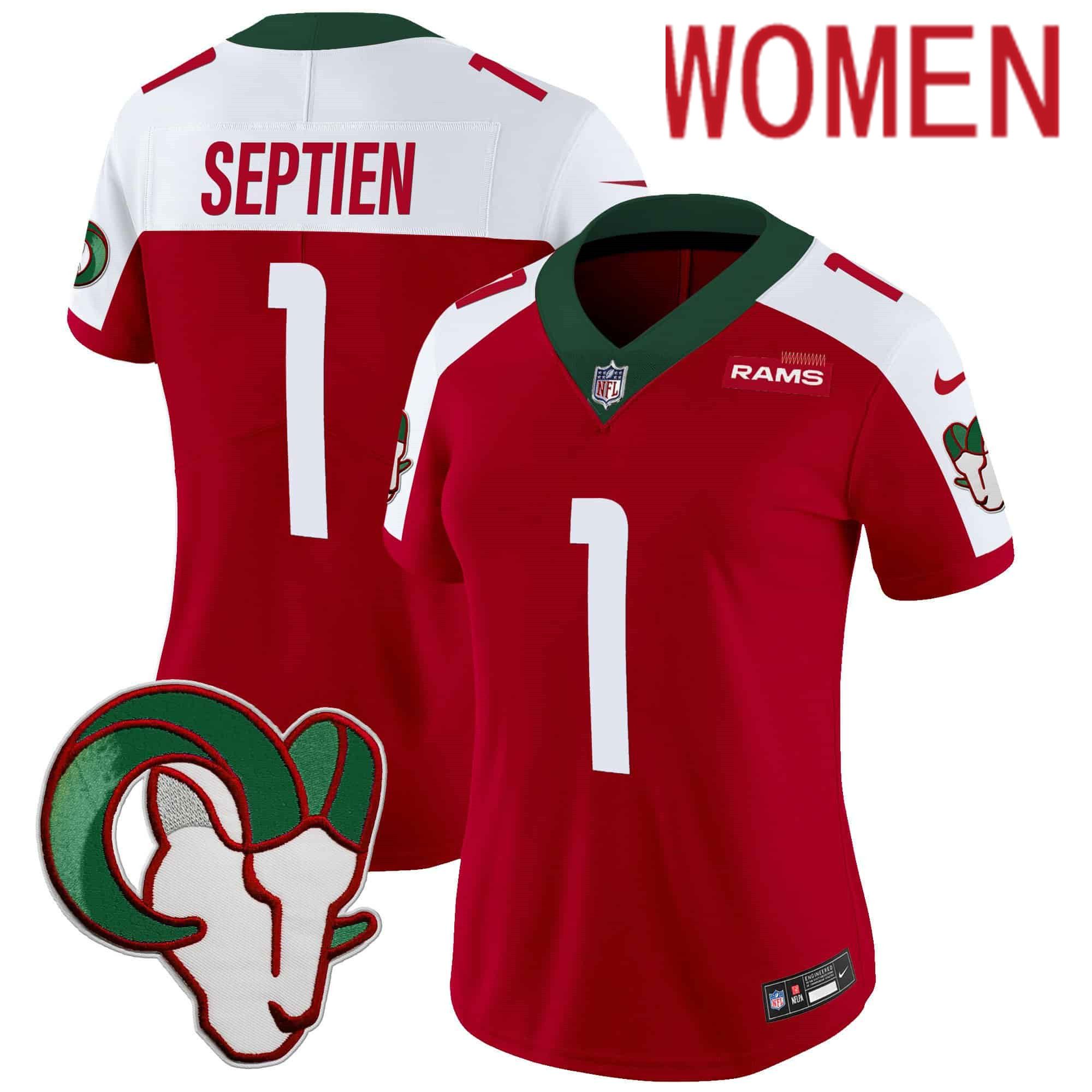 Women Los Angeles Rams #1 Septien Red 2024 Nike Mexico Vapor Limited NFL Jersey